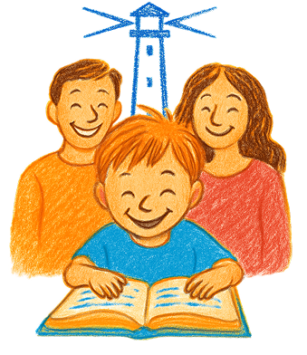 Fjölskylda að lesa